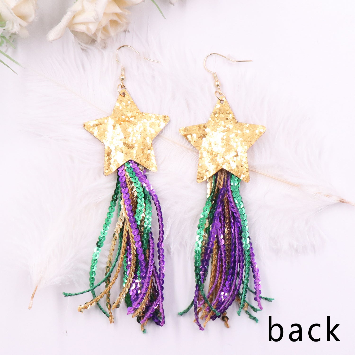 Wholesale Colored Tassel Sequins with Five Pointed Stars Fabric Earrings